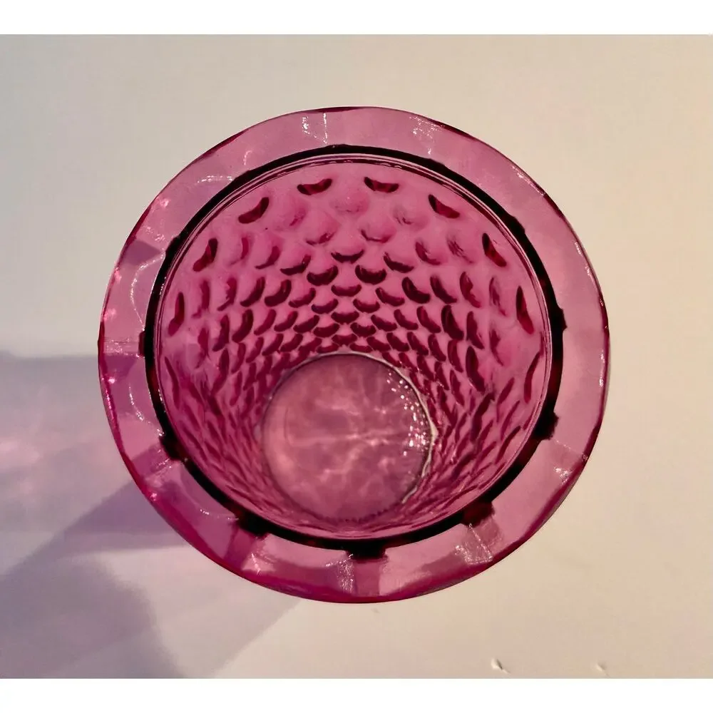 Pink Glass Cylinder Vase Rippled Wave Crinkle Texture 7.5